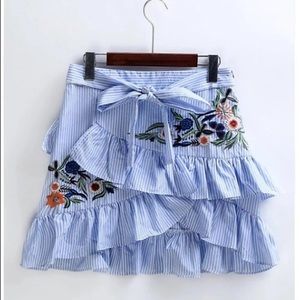 Zara Striped Embroidered Skirt